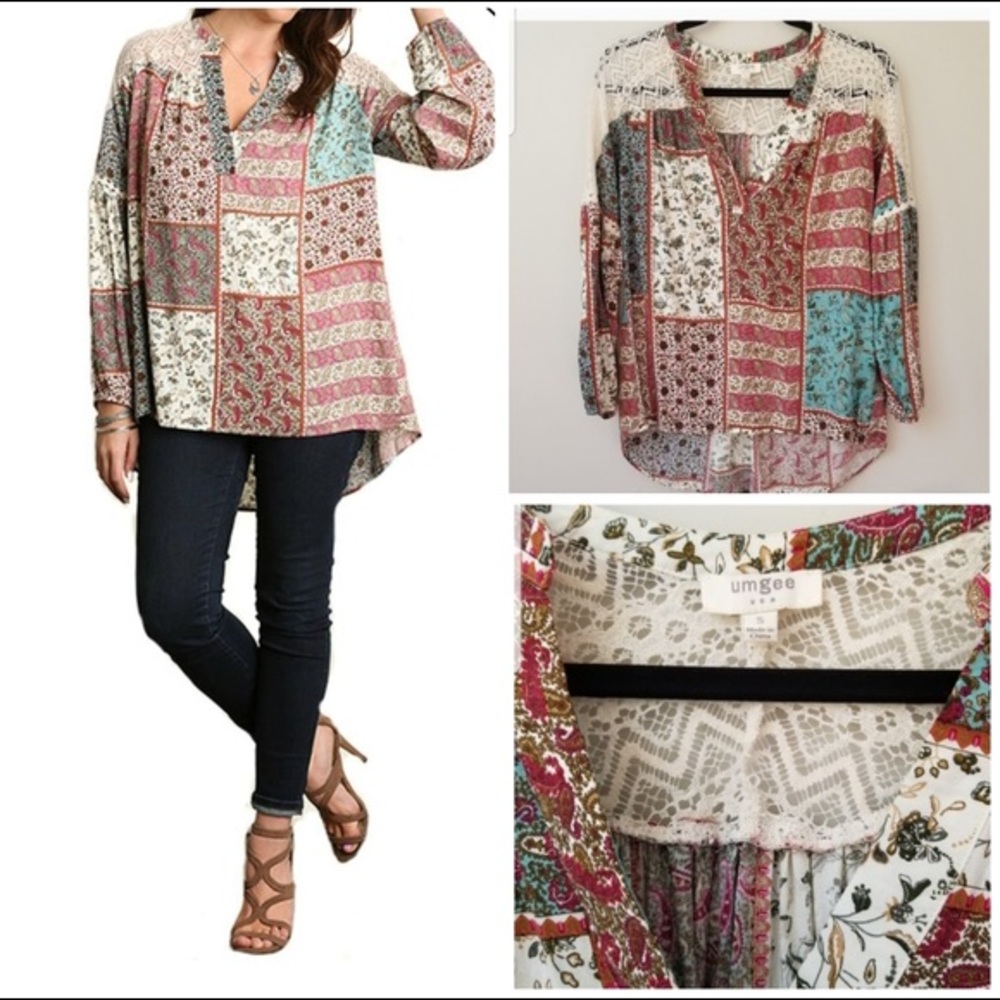 Umgee Patchwork Princess Floral Blouse